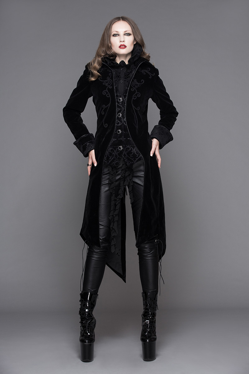 Black velvet women jacket with embroidery, fake 2pcs, elegant gothic ...